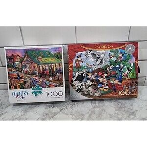 Disney Characters Silver Edition & Buffalo Country Life 1000 Piece Puzzles